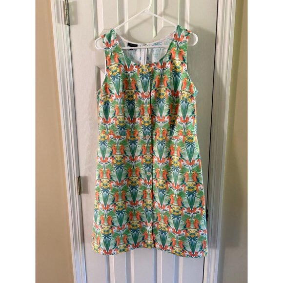 Talbots Button Front Shift Dress Parrot Pattern - Picture 1 of 3
